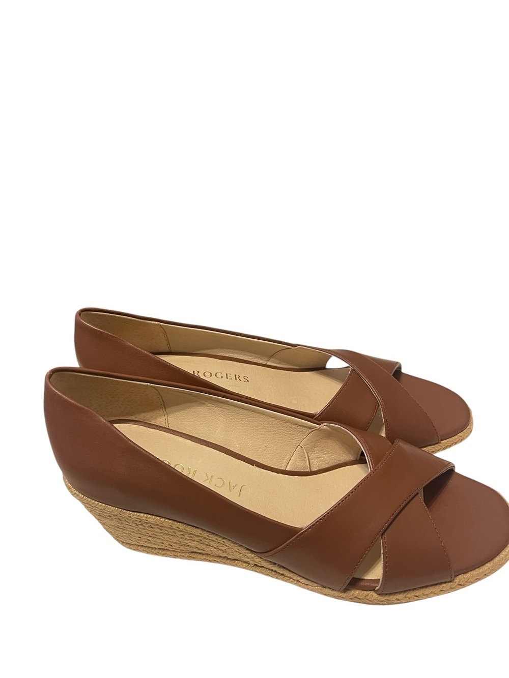 Jack Rogers Brown Leather Crisscross Wedge Espadrille Sandal Preppy sz 9 NIB - Picture 6 of 11
